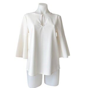 Ann Taylor Cream Bell Sleeve Blouse Keyhole Front Work Top size S Small